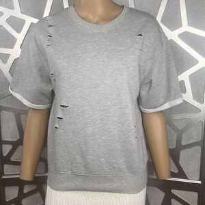 Honey Punch Distressed Short Sleeves Gray Sweat Shirt S